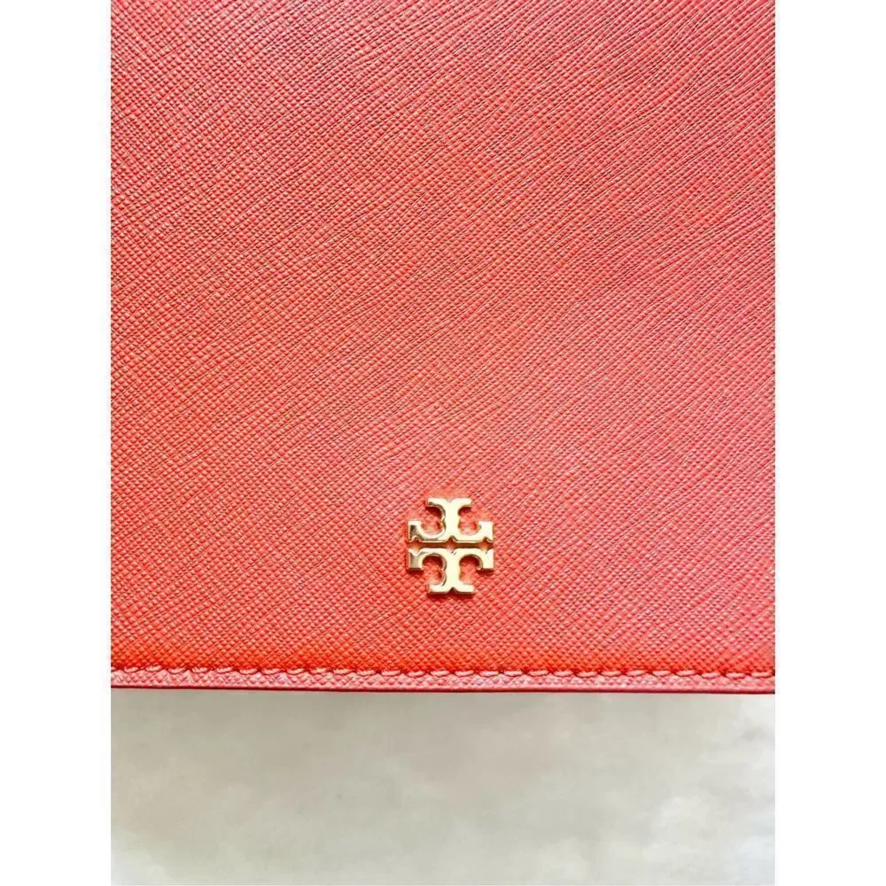Tory Burch Emerson Saffiano Leather Chain Crossbody Shoulder Bag Bright Orange